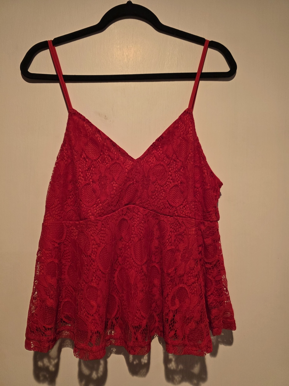 Lace V-Neck Red Camisole with Spaghetti Straps